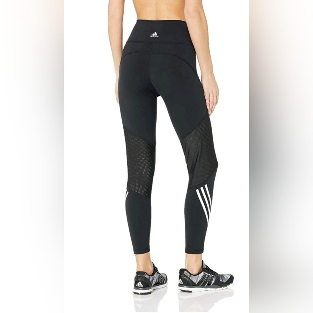Adidas Sm‎ Black Performance Leggings with White Accents Soft Athleisure